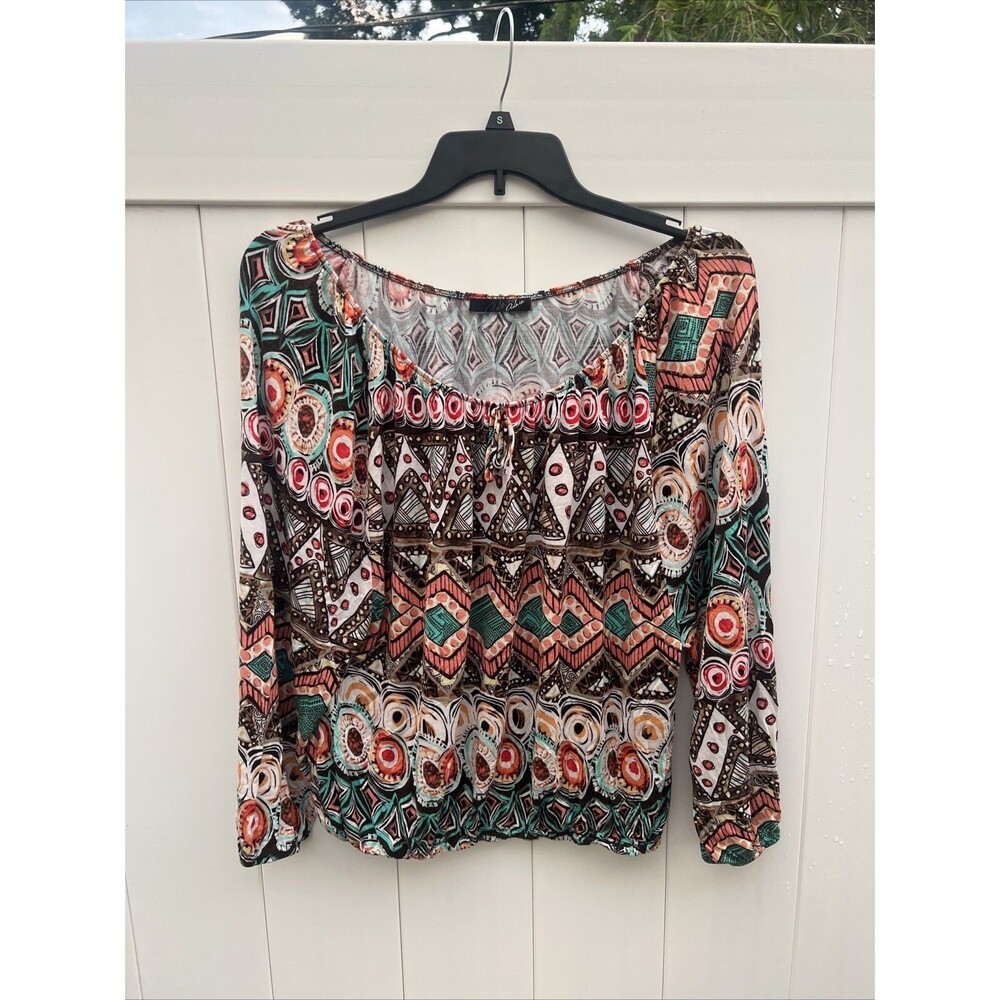 ADARA Womens Top Off the Shoulder Stretchy Boho print Multicolor Sz L/XL
